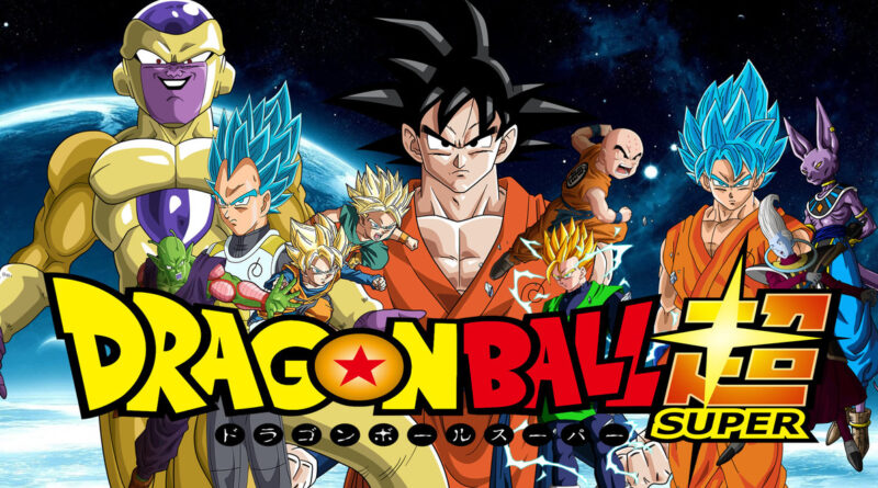 Dragon Ball characters gathered together with Planet Earth and outer space in the background.