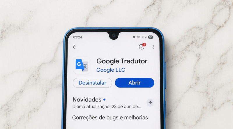 High-quality smartphone screen showing the Google Translate app interface with a clean marble background, highlighting new AI features.