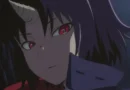 Close-up of a dramatic anime character from Clevatess II with a single horn, red eyes, and intense lighting.