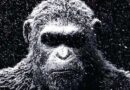 Close-up of a high-detail digital ape covered in falling snow, cinematic lighting, Planet of the Apes franchise style.