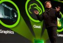 Jensen Huang, CEO of NVIDIA, standing on a stage and gesturing with his hands